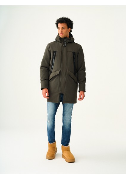 Erkek Kapüşonlu Uzun Parka