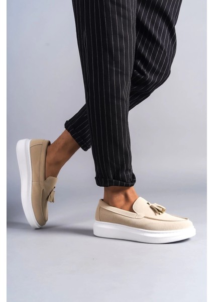 SLW154 Blaze Bağcıksız Püsküllü Süet Erkek Günlük Spor Klasik Ayakkabı Sbt - Krem fiyatları