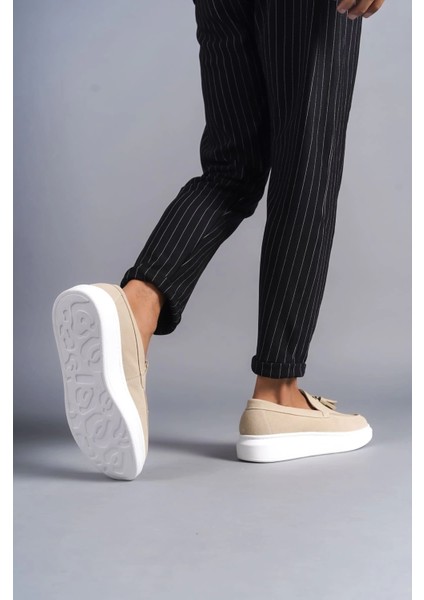 SLW154 Blaze Bağcıksız Püsküllü Süet Erkek Günlük Spor Klasik Ayakkabı Sbt - Krem modelleri