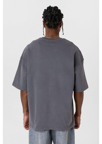Basic Oversize Bisiklet Yaka Tişört Antrasit indirimleri