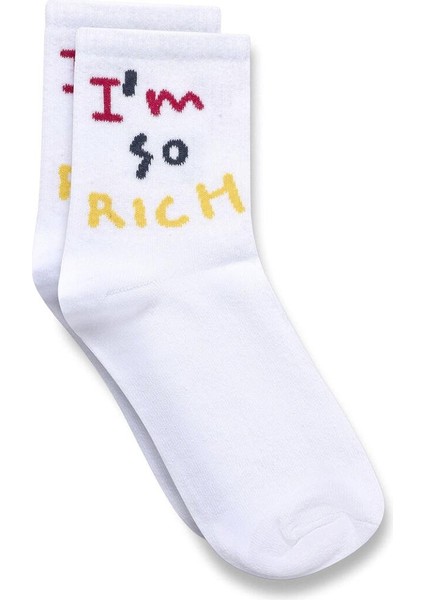 Baskılı Socket Çorap Beyaz