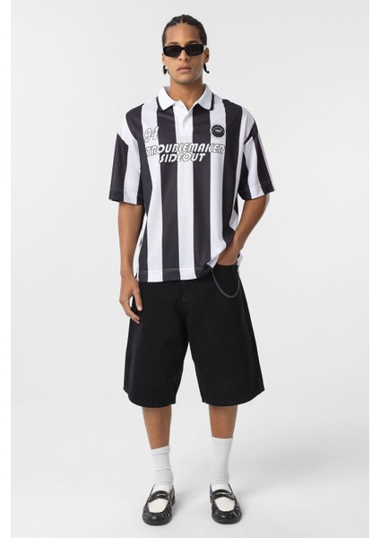 Oversize Polo Yaka Forma Tişört Siyah
