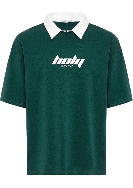Polo Yaka Oversize Baskılı Tişört Nefti fiyatları