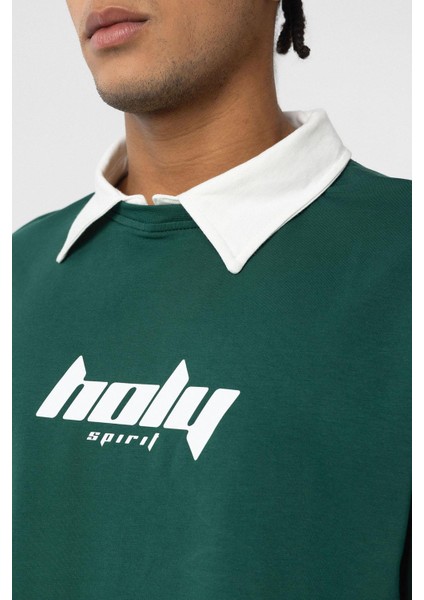 Polo Yaka Oversize Baskılı Tişört Nefti indirimleri