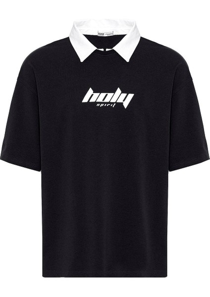 Polo Yaka Oversize Baskılı Tişört Siyah fiyatları