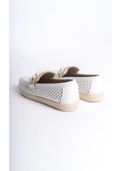 Lızy Bağcıksız Ortopedik Rahat Taban Kalp Desenli Kadın Babet Ayakkabı Kt - Beyaz indirimleri