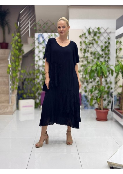 VL4120 Pamuk Vual Elbise Siyah