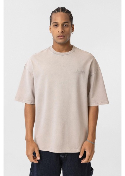 Yıkamalı Oversize Arka Baskılı Tişört Taş modelleri