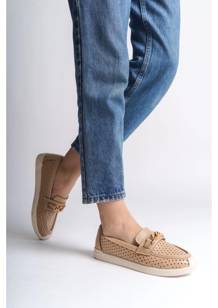 Lızy Bağcıksız Ortopedik Rahat Taban Kalp Desenli Kadın Babet Ayakkabı Kt - Ten