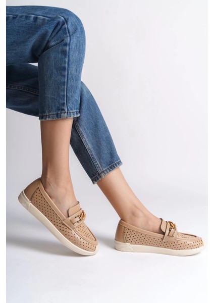 Lızy Bağcıksız Ortopedik Rahat Taban Kalp Desenli Kadın Babet Ayakkabı Kt - Ten modelleri