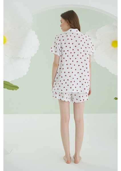 Ekru Kalpli Şortlu Önden Düğmeli Pijama Takımı modelleri