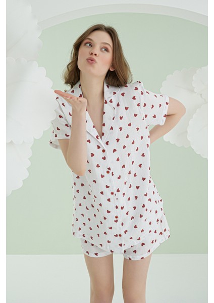 Ekru Kalpli Şortlu Önden Düğmeli Pijama Takımı fırsatları