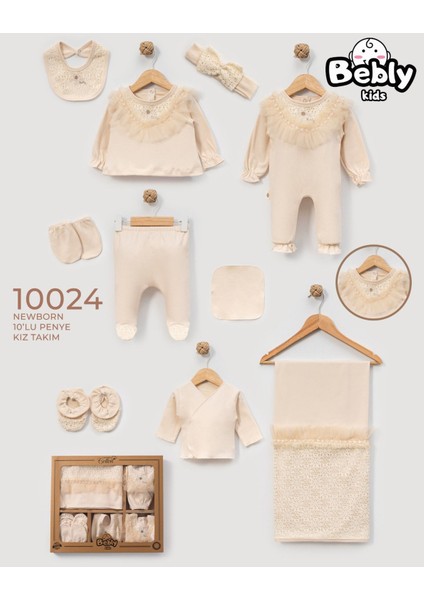 Kız Bebek Organik Müslin Kumaş Newborn 10 Lu Dantelli Nakışlı Takım Seti 0-3 Ay