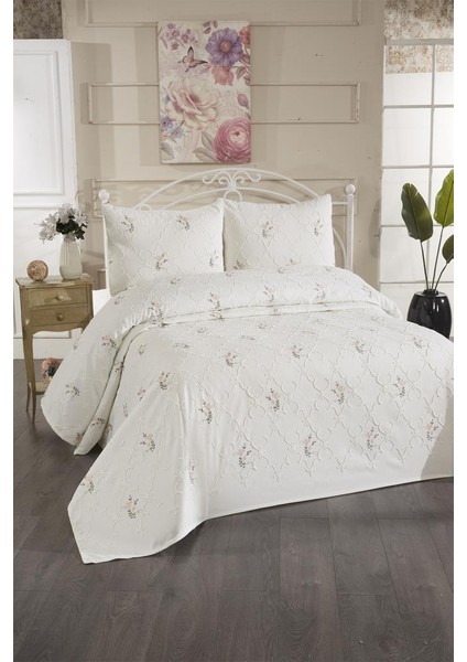 Pinkrose Nakışlı Şönil 3 Parça Çift Kişilik Yatak Örtüsü Krem fiyatları