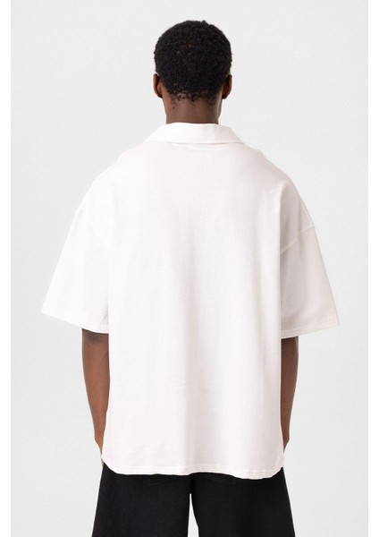 Polo Yaka Oversize Tişört Ekru indirimleri