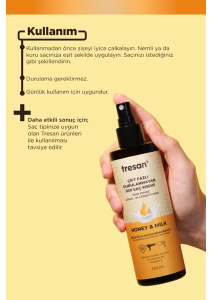 Bal ve Süt Besleyici ve Ekstra Nemlendirici Durulanmayan Saç Kremi (Fön Suyu) 250 ml fırsatları