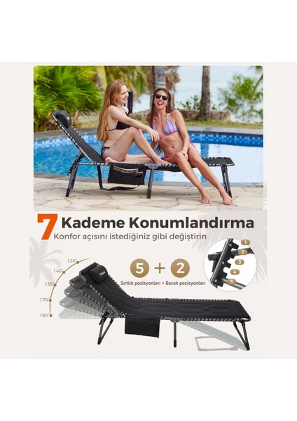 Kingcamp Magnolia B20 Premium 7 Kademeli Katlanır Dolgulu Şezlong Black fırsatları