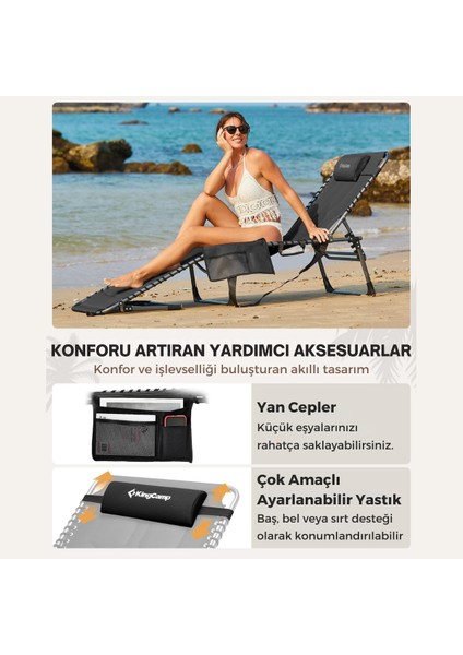 Kingcamp Magnolia B20 Premium 7 Kademeli Katlanır Dolgulu Şezlong Black
