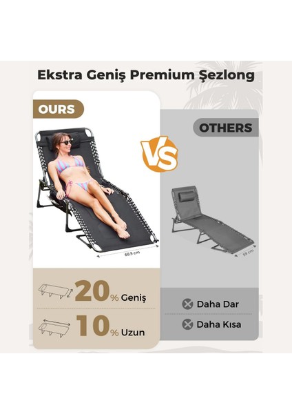 Kingcamp Magnolia B20 Premium 7 Kademeli Katlanır Dolgulu Şezlong Black