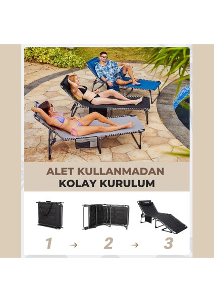 Kingcamp Magnolia B20 Premium 7 Kademeli Katlanır Dolgulu Şezlong Black