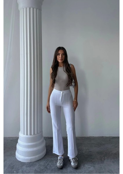 Kadın Beyaz Yüksek Bel Toparlayıcı Ispanyol Paça Palazzo Pantolon Beyaz / S fiyatları