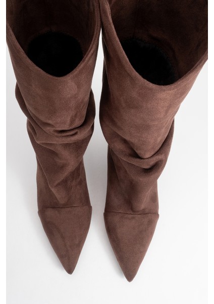 Steın Kahverengi Süet Sivri Burunlu Körüklü Kadın Kısa Çizme fiyatları