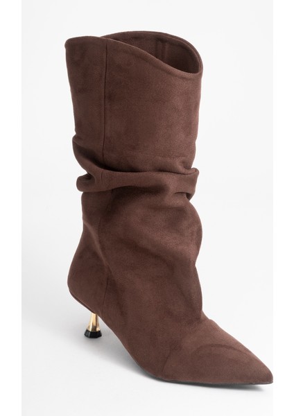 Steın Kahverengi Süet Sivri Burunlu Körüklü Kadın Kısa Çizme modelleri