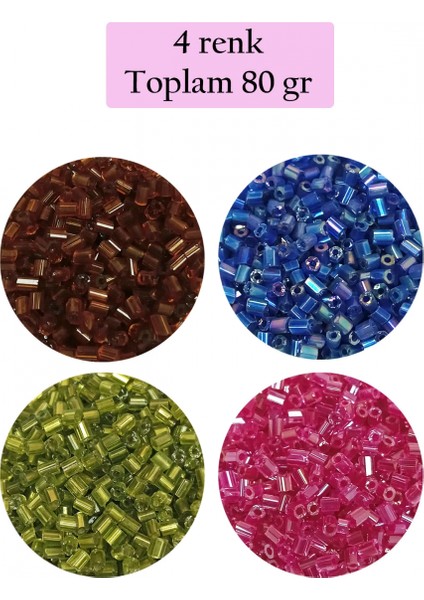 Kesme Cam Boncuk 2mm - 4 Renk - Toplam 80 Gram - BNC445
