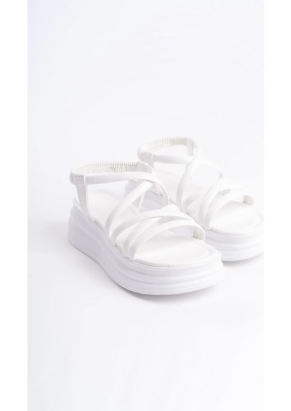 Bella Lastikli Şerit Detaylı Ortopedik Taban Kadın Sandalet Bt - Beyaz fırsatları