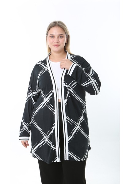 Kadın Likralı Desenli Büyük Beden Hırka