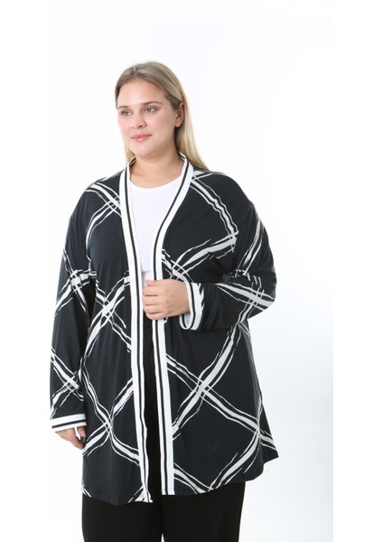 Kadın Likralı Desenli Büyük Beden Hırka modelleri