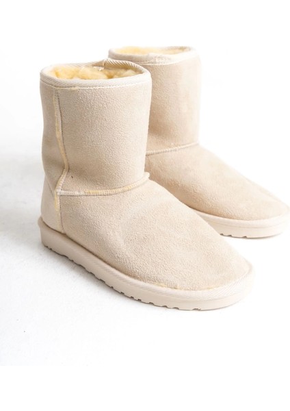 Selına Bağcıksız Düz Taban Içi Kürklü Süet Kadın Bot Kt - Krem indirimleri