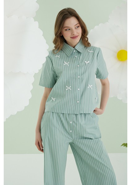 Yeşil Kurdele Önden Düğmeli Pijama Takım fiyatları