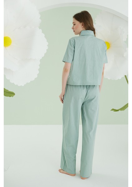 Yeşil Kurdele Önden Düğmeli Pijama Takım modelleri