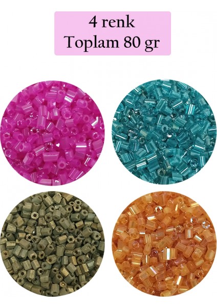 Kesme Cam Boncuk 2mm - 4 Renk - Toplam 80 Gram - BNC438