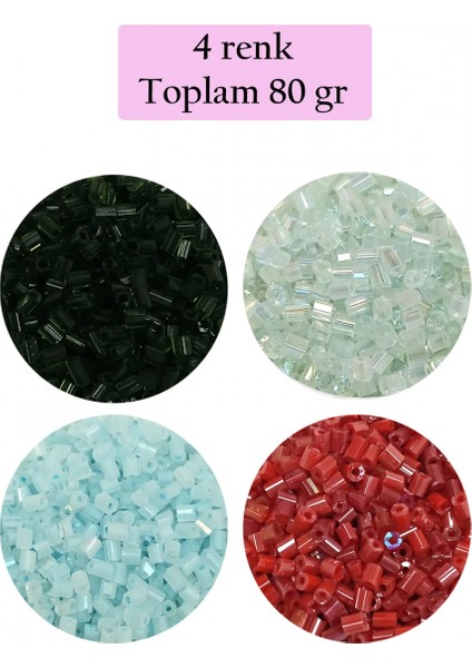 Kesme Cam Boncuk 2mm - 4 Renk - Toplam 80 Gram - BNC439