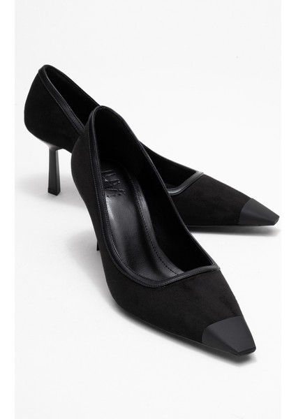 Rona Siyah Süet Mat Burunlu Kadın Topuklu Ayakkabı
