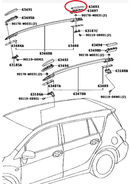 Toyota Verso Tavan Port Bagaj Ayak Kapagı Arka Sag