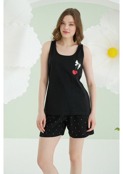 Siyah Bow Şortlu Pijama Takımı