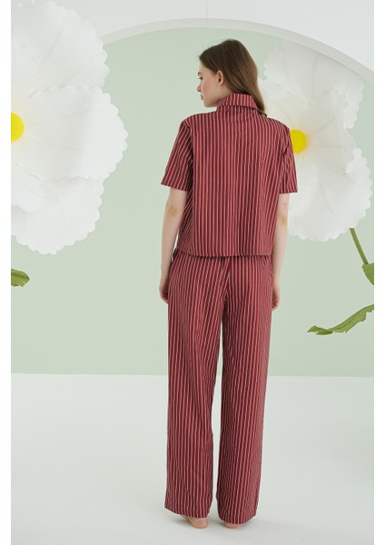 Bordo Kurdele Önden Düğmeli Pijama Takım modelleri