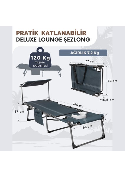 Kingcamp Magnolia B10 Plus Hands-Free Premium 7 Kademeli Katlanır Şezlong Blue/grey indirimleri