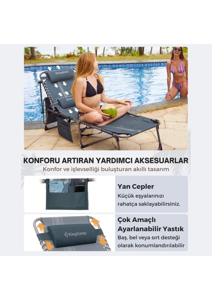 Kingcamp Magnolia B10 Plus Hands-Free Premium 7 Kademeli Katlanır Şezlong Blue/grey