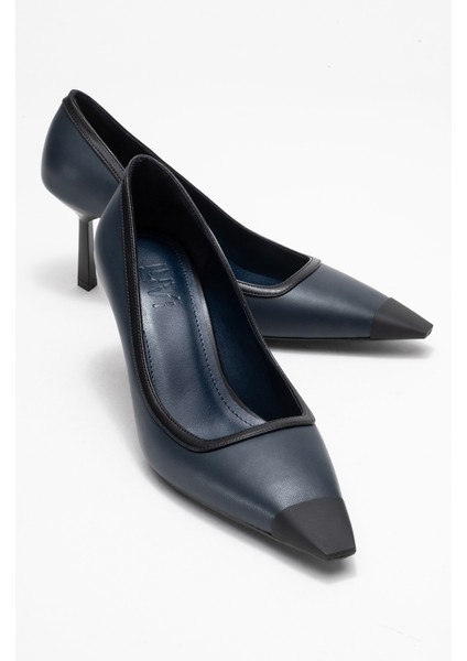 Rona Lacivert Cilt Mat Burunlu Kadın Topuklu Ayakkabı