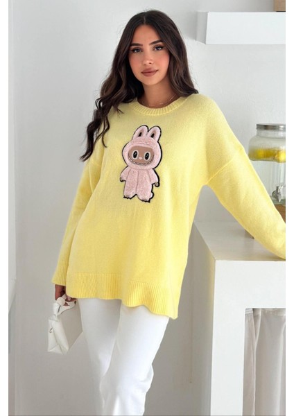 Labubu Nakışlı Kışlık Triko Kazak - Yeni Sezon Oversize Tasarım 66022