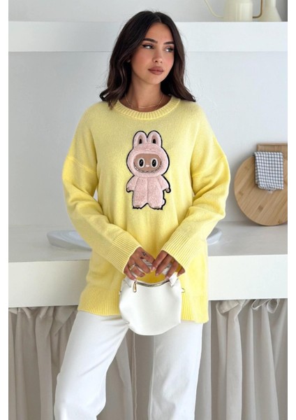 Labubu Nakışlı Kışlık Triko Kazak - Yeni Sezon Oversize Tasarım 66022 fiyatları