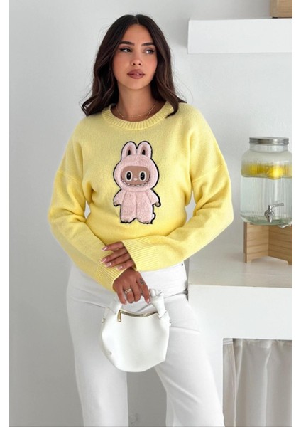 Labubu Nakışlı Kışlık Triko Kazak - Yeni Sezon Oversize Tasarım 66022 modelleri