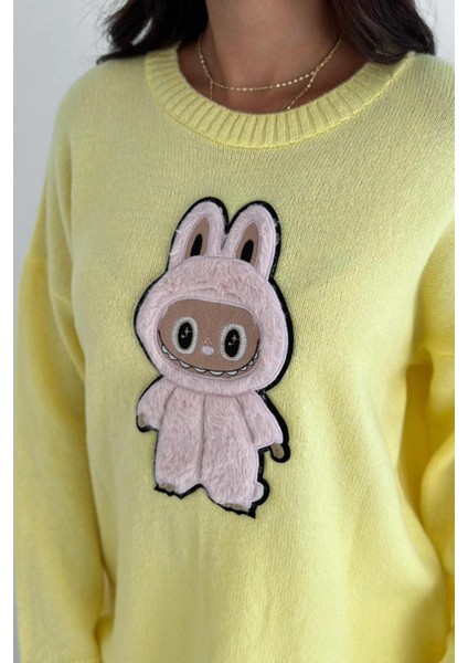 Labubu Nakışlı Kışlık Triko Kazak - Yeni Sezon Oversize Tasarım 66022 fırsatları