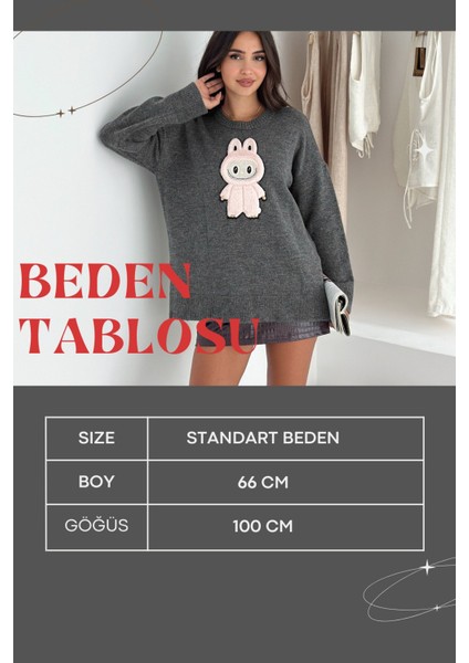 Labubu Nakışlı Kışlık Triko Kazak - Yeni Sezon Oversize Tasarım 66022 indirimleri