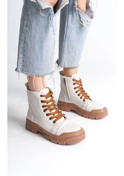 Bloom Bağcıklı Fermuarlı Ortopedik Tabankadın Bot Tt - Krem