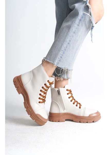 Bloom Bağcıklı Fermuarlı Ortopedik Tabankadın Bot Tt - Krem modelleri